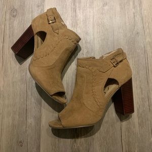 Tan suede heeled booties size 8
